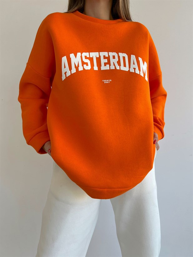 Amsterdam 3 İplik Şardonlu Swearshirt Turuncu