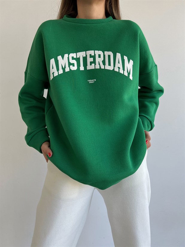 Amsterdam 3 İplik Şardonlu Swearshirt Yeşil