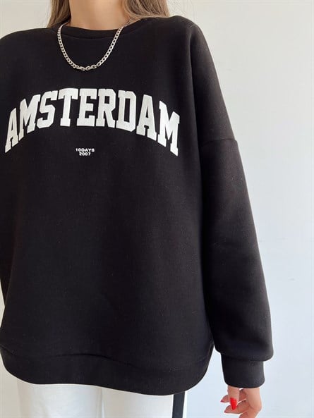 Amsterdam 3 İplik Şardonlu Swearshirt Siyah