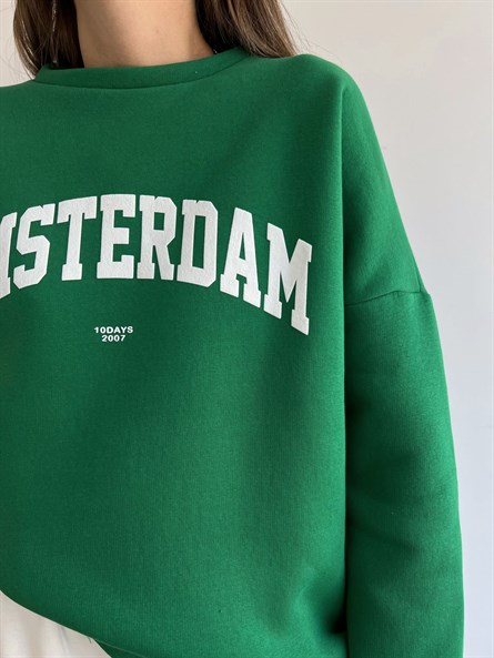 Amsterdam 3 İplik Şardonlu Swearshirt Yeşil