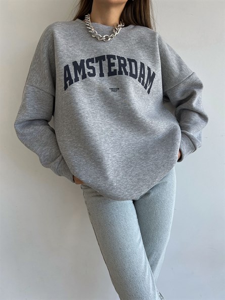 Amsterdam 3 İplik Şardonlu Swearshirt Gri