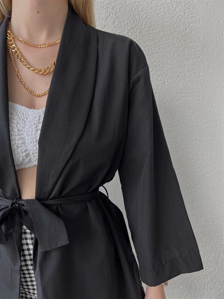 Bağlamalı Poplin Kimono Siyah