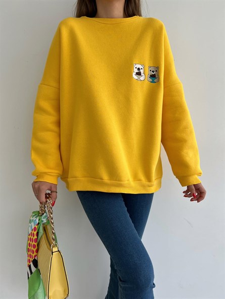 Bear İşleme Sweatshirt Sarı