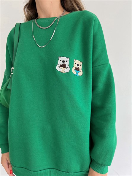 Bear İşleme Sweatshirt Yeşil