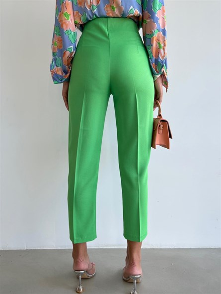 Bel Plise Yüksek Bel Havuç Pantolon Yeşil