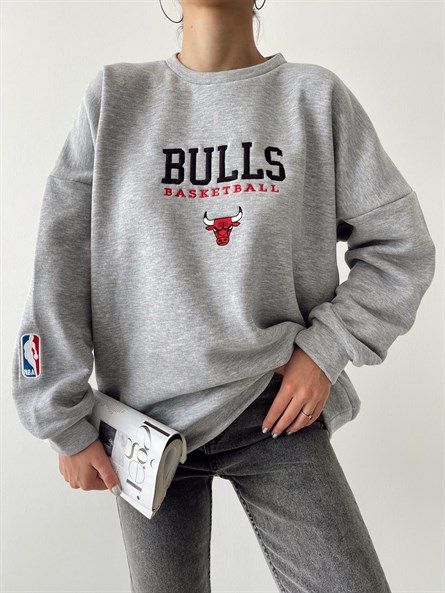 Chicago Bulls İşleme 3 İplik Sweat Gri