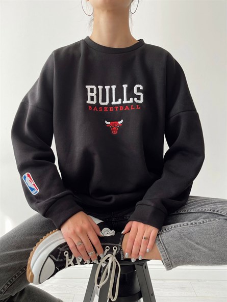Chicago Bulls İşleme 3 İplik Sweat Siyah