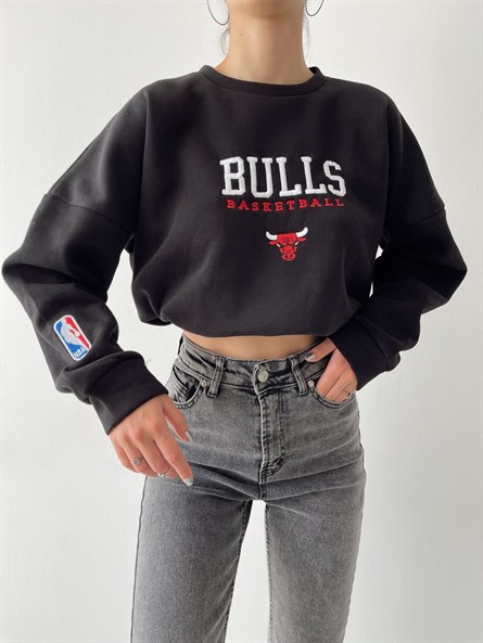 Chicago Bulls İşleme 3 İplik Sweat Siyah