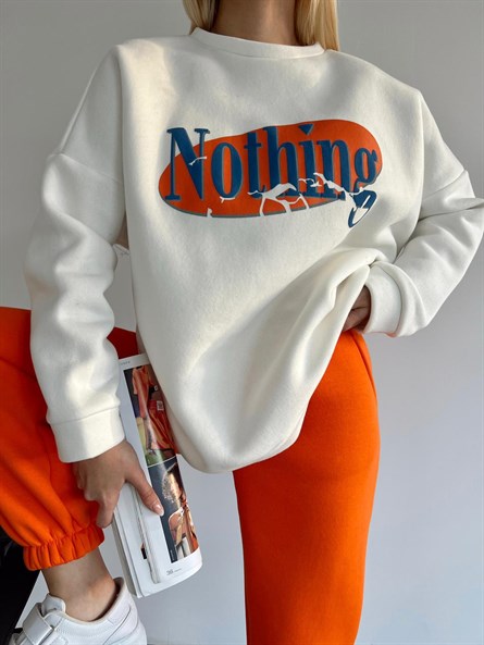 Nothing Baskı 3 İplik Şardonlu Sweatshirt Beyaz