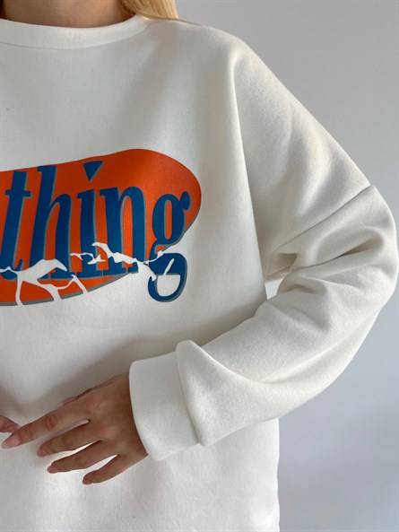 Nothing Baskı 3 İplik Şardonlu Sweatshirt Beyaz