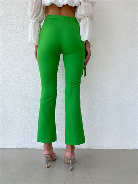 Paça Yırtmaç Midi Kumaş Pantolon Yeşil