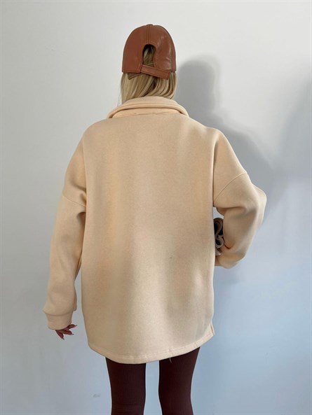 Polo Yaka Etiket Detay Sweatshirt Bej