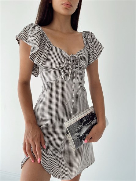 Sırt Düğme Detay Desenli Elbise Pötikare