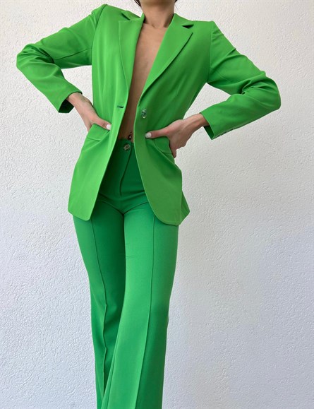 Slim Fit Tek Düğme Blazer Ceket Yeşil