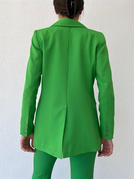 Slim Fit Tek Düğme Blazer Ceket Yeşil
