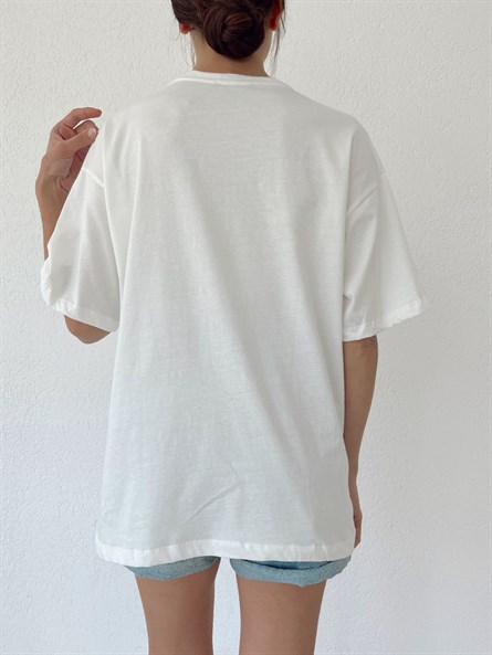 Vintage Oversize Basic Tshirt Beyaz