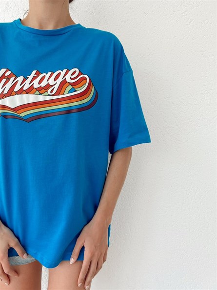 Vintage Oversize Basic Tshirt Mavi
