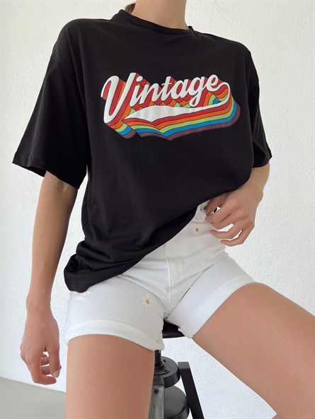 Vintage Oversize Basic Tshirt Siyah