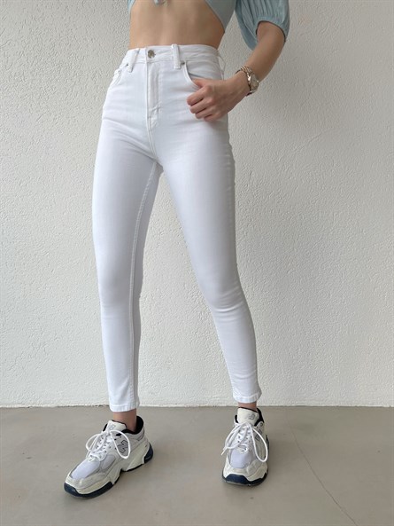 Yüksek Bel Toparlayıcı Skinny Jean Beyaz