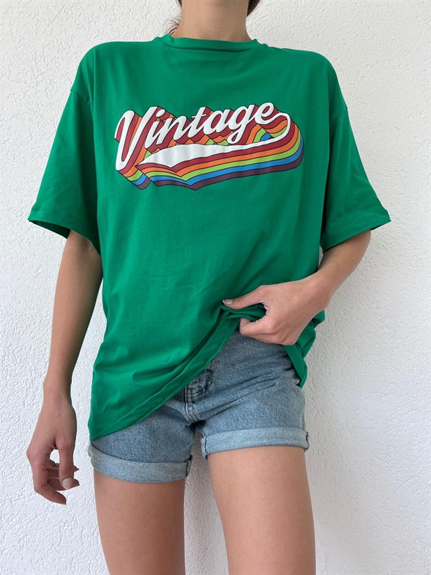 Vintage Oversize Basic Tshirt Yeşil